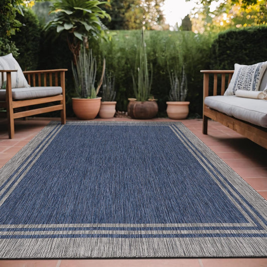 Bordered Outdoor Rug 6x9 Washable Outside Carpet for Indoor Patio Porch Waterproof Easy Cleaning Non Shedding Area Rugs Navy 6 x 9