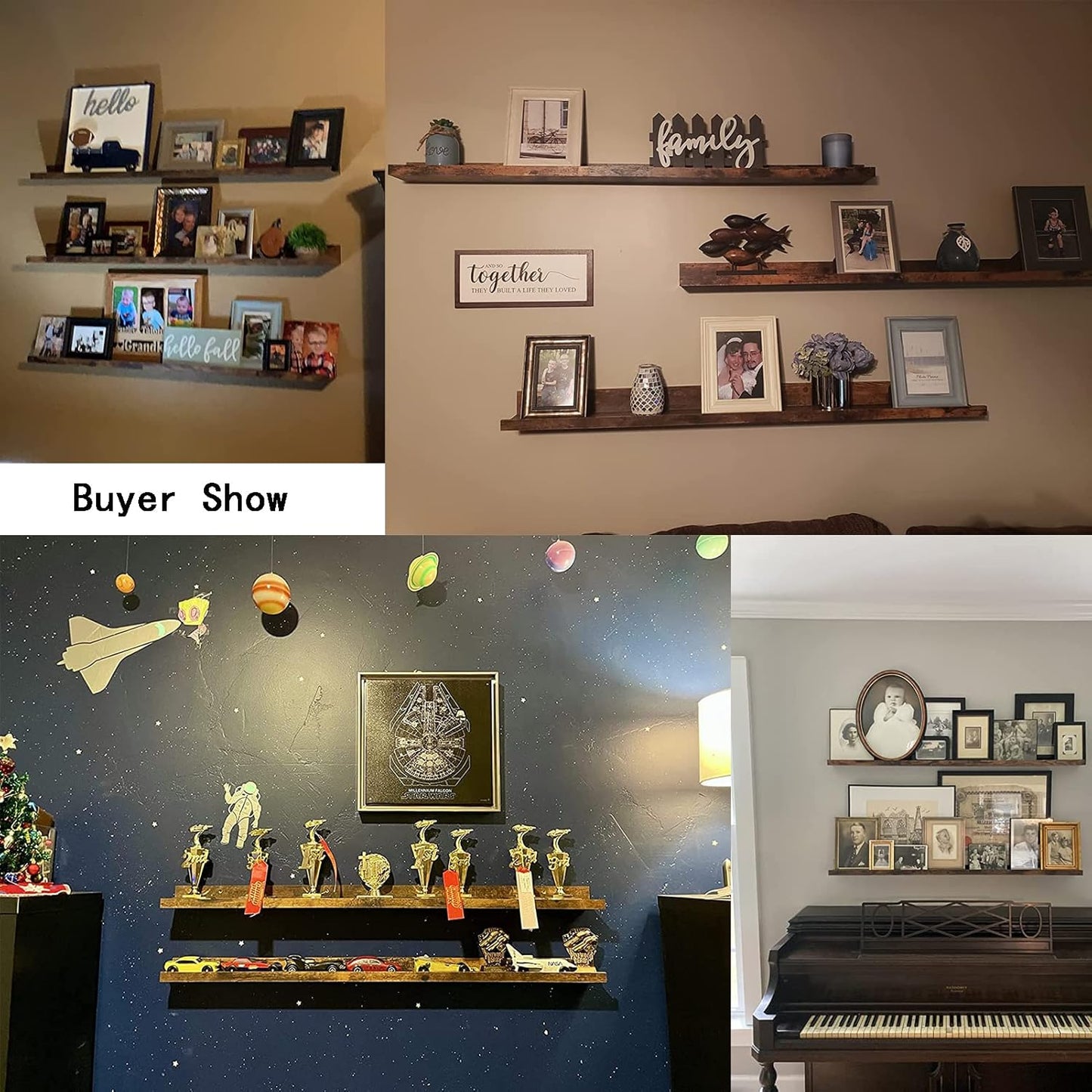 Giftgarden 47 Inch Long Floating Shelves for Wall, Rustic Picture Ledge Large Shelf for Living Room Bedroom Bathroom Kitchen, Set of 3 Different Sizes