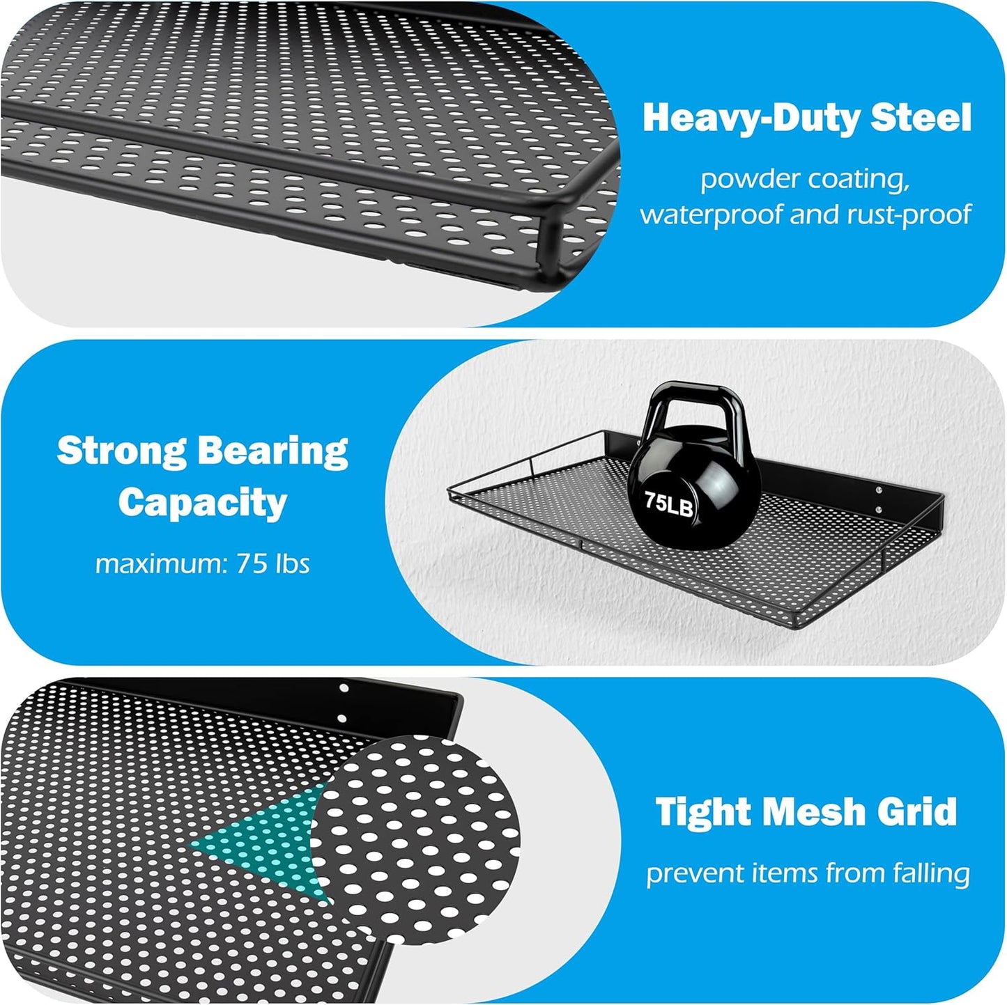 RedCall Heavy-Duty Wall Shelf, 2 Pack Garage Shelf, 23.5" x 12" Large Wall Mounted Shelves for Garage, Laundry Room, Closet, Holds Up to 75 Lbs