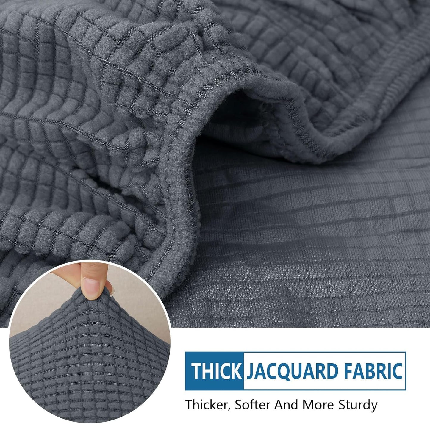 hyha Waterproof Couch Cushion Covers for Pets, Non Slip Sofa Seat Cover for Dogs Washable, Soft Thick Stretch Jacquard Fabric, Sofa Slipcovers with Elastic Bottom (1 Chaise+2 Seater, Grey)