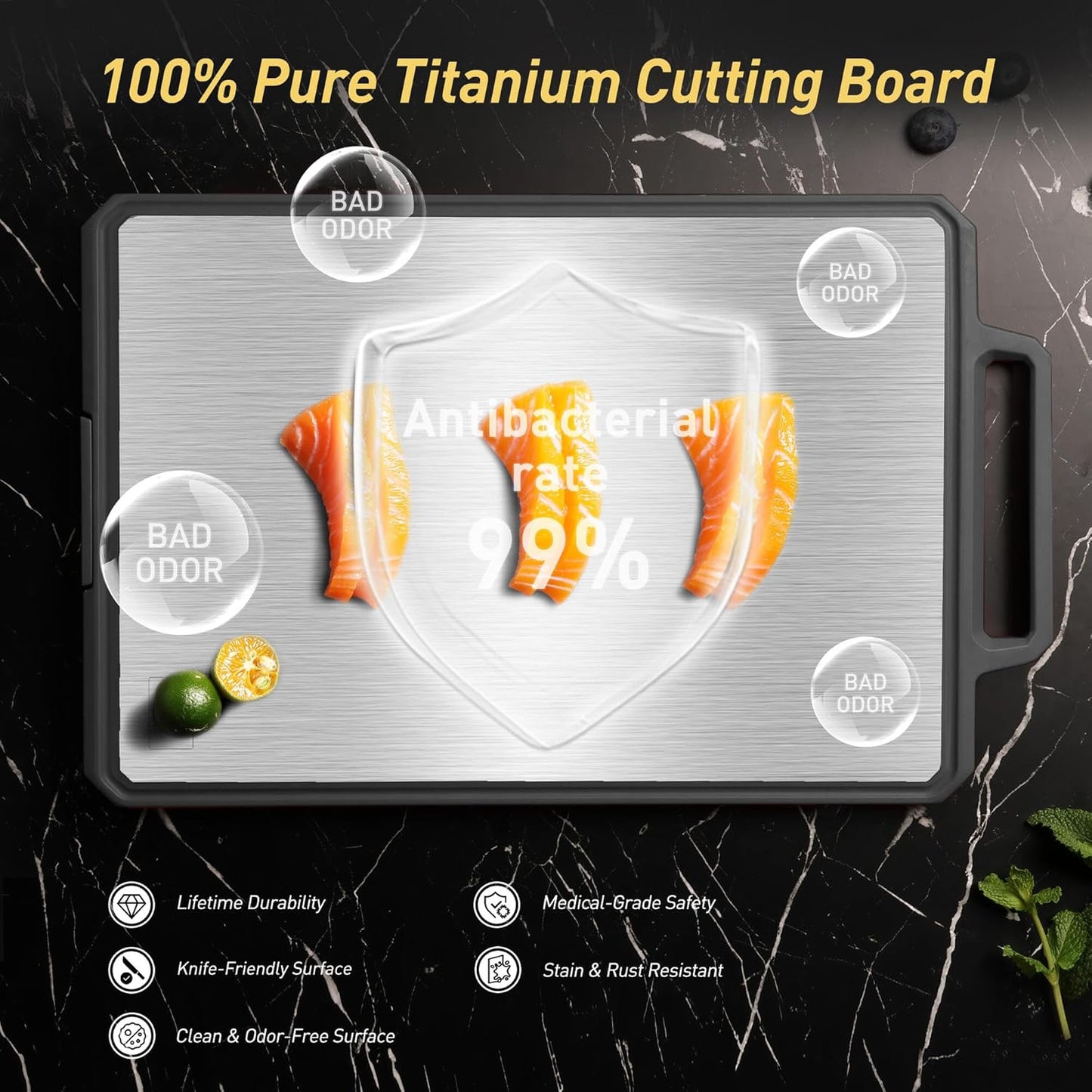 Titanium Cutting Boards for Kitchen Non Toxic Chopping Board with Handle Large Big Small Kitchen Meat Butcher Block 2 in 1 Pure Titanium and Wheat Straw PP Not Wood Bamboo Plastic Teak Grey/Beige