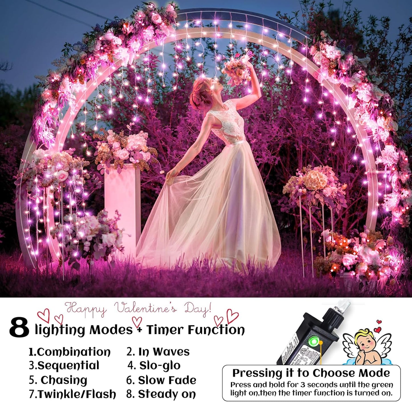 66ft Icicle Lights for Outside, Pink Christmas Lights Outdoor Waterproof for House, 640 LED Twinkle Tree Light with 120 Drops Clear Wire Short Curtain Light for Room Home Wall Indoor Decorations