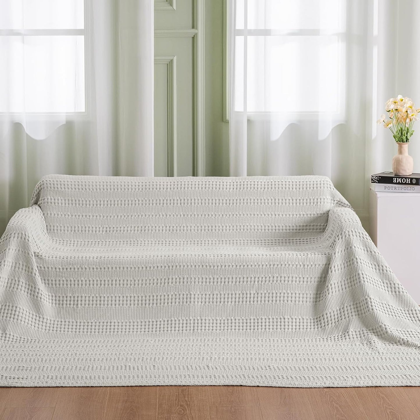 PHF Cooling Waffle Blanket California King Size, Lightweight 60% Rayon Derived from Bamboo & 40% Cotton Breathable Blanket for Hot Sleepers, Soft and Luxury for Bed Couch and Sofa, 110"x96", Grey