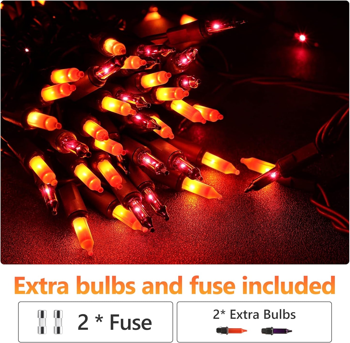ODEETRONIC Purple Orange Lights, 21.63ft 100 Count Mini Incandescent Halloween Lights, 120V UL Certified Connectable Plugin Outdoor Tree Light, Brown Wire Indoor String Light for Party Spooky Decor