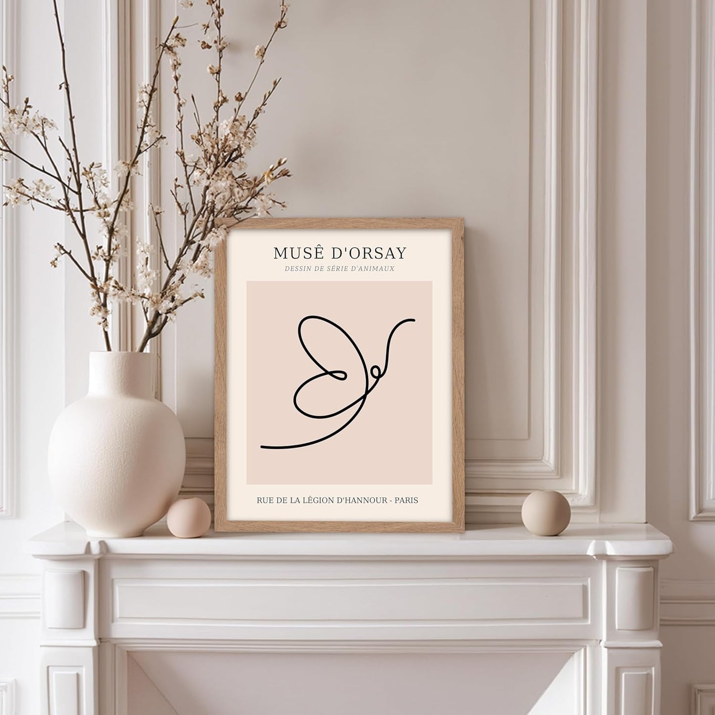 Poster Master Vintage Poster - Retro One Line Butterfly Drawing Print - Butterfly Line Art - Minimal Gift for Him, Her, Animal Lover - Abstract Decor for Home, Office, 8x10 Beige Framed