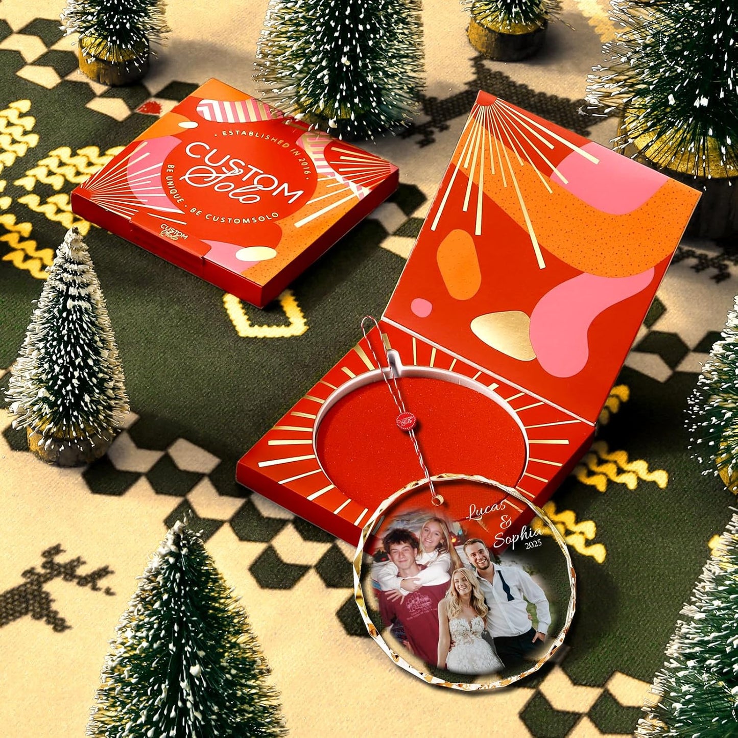 Bemaystar Personalized Christmas Ornament with 2 Photos - Then and Now Photos, Custom Ornaments with Text Date, Photo Ornament, Xmas Gifts for Couples, Married, Parents, Friends Kids Pet Grandparents