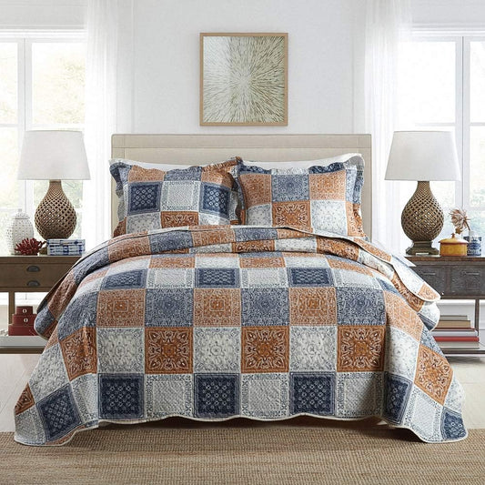 NEWLAKE Quilt Bedspread Sets-Color Block Pattern Reversible Coverlet Set,Queen Size