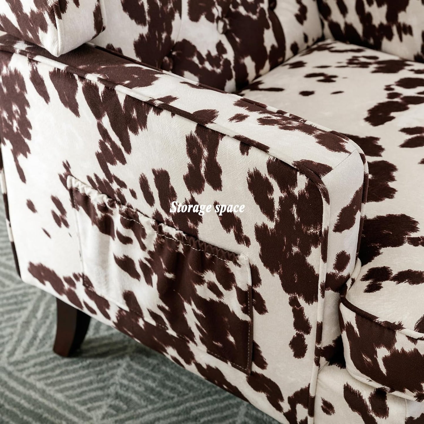 DUOMAY Tufted Accent Chair, Modern Upholstered Wingback Side Arm Chair for Living Room Bedroom with Wood Legs, Comfy Reading Guest Chair for Office, Milk Cow/Brown