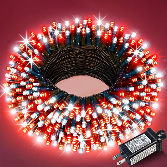 Christmas Lights Outdoor, 66FT 200 LED Christmas String Lights with 8 Modes Waterproof, Connectable Green Wire Twinkle Light for Indoor Patio Garden Xmas Party Holiday Decorations, Red White