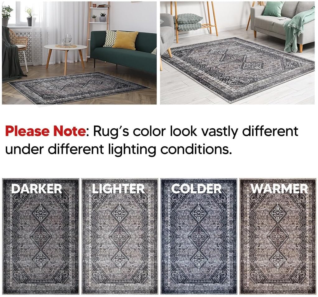 Keen Home Design 10x14 Rug - Machine Washable Area Rug with Non-Slip Backing, Ideal for Living Room, Dining Room, Bedroom - Vintage, Easy Clean, Durable, Low Pile Rug - (9'7" x 14')