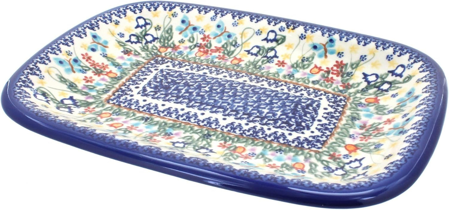 Blue Rose Polish Pottery Garden of Eden Medium Rectangular Serving Platter