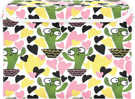 susiyo Cactus Seamless Floral fabric storage baskets with lids,Collapsible Storage Boxes,Foldable storage boxes with handles for Home,Office,Closet Organization