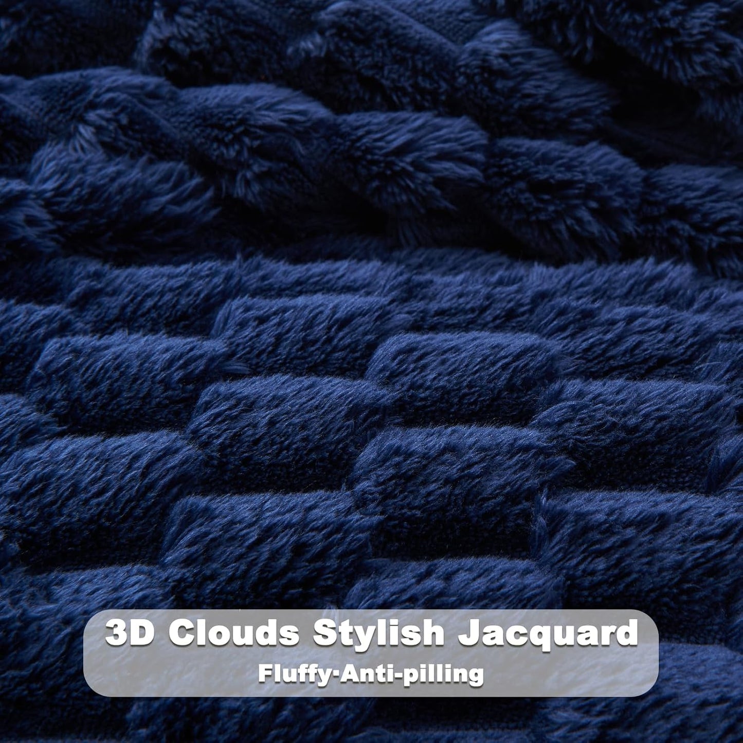 NEWCOSPLAY Super Soft King Blanket Dark Navy Premium Silky Flannel Fleece 3D Clouds Stylish Jacquard Lightweight Bed Blanket All Season Use 350GSM (Dark Navy, King(90"x110"))