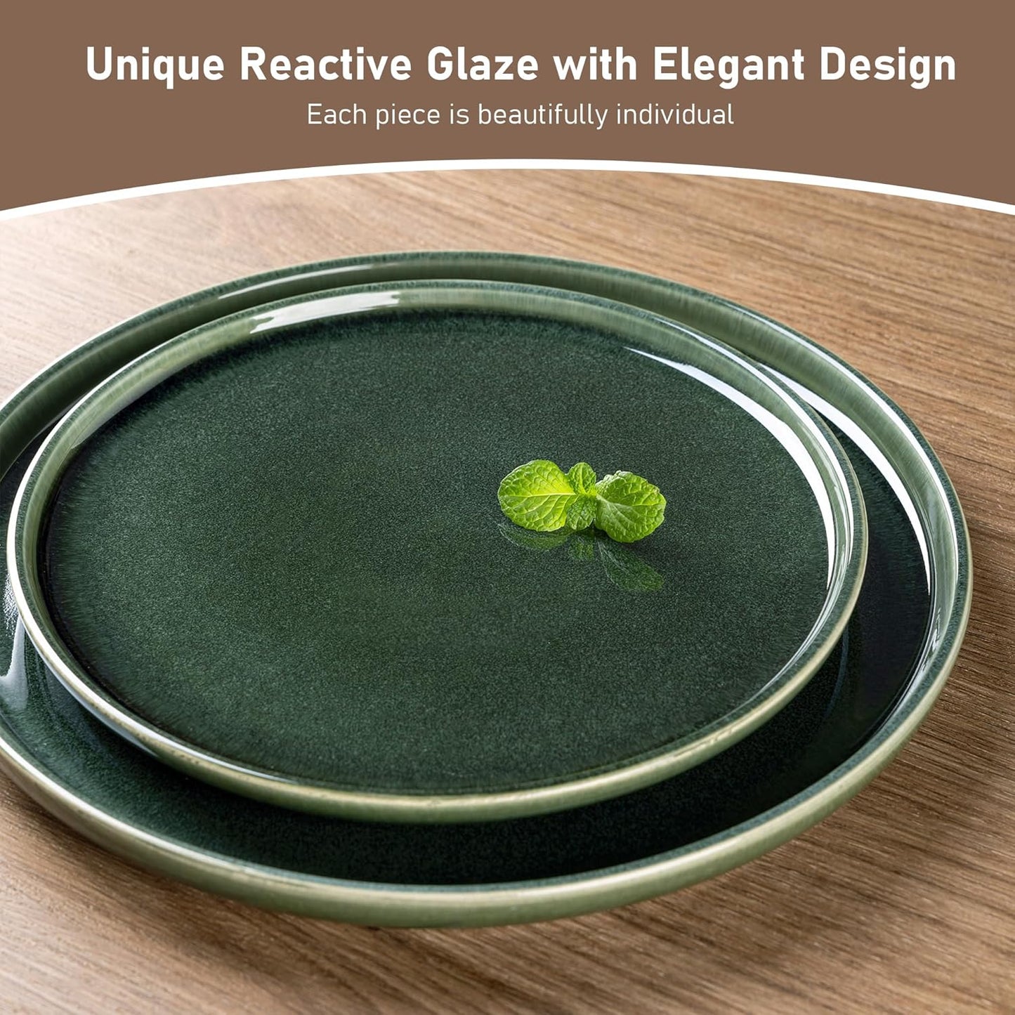 GBHOME Ceramic Dinnerware Sets for 8, 24 Pieces Stoneware Plates and Bowls Sets, Reactive Glaze Dishes -Scratch Resistant, Dishwasher&Microwave Safe, Earth Green