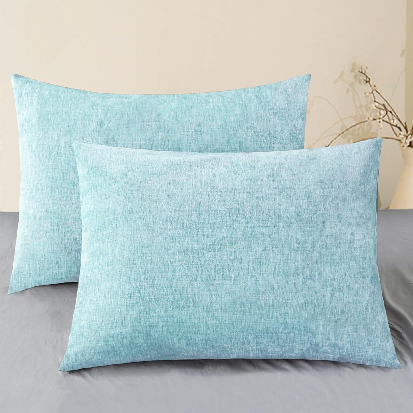 CaliTime Throw Pillow Covers Decorative 20 X 26 Inches Pack of 2 Cozy Chenille Standard Pillow Shams Cases for Couch Sofa Bed Living Room Home Light Blue Grey