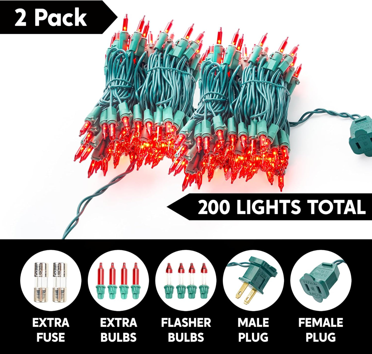 Joiedomi Red Christmas Lights Outdoor,42.8FT Christmas Tree Lights Outside,200(2x100) Count String Lights,Green Wire Xmas Lights for Decorations Indoor Holiday Theme Party Yard House