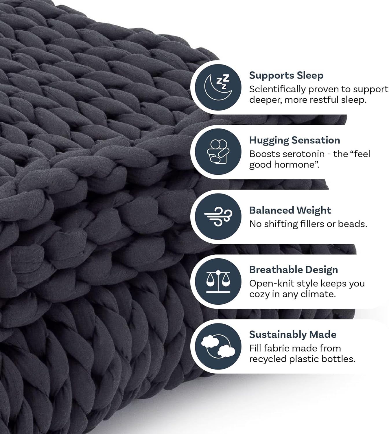 Nuzzie Chunky Knit Blanket - Breathable, Cooling, Hand Made Knit Throw Blanket for Sleep - Machine Washable, Stylish Decor Design (Charcoal, Full | 16lbs | 48"x72")