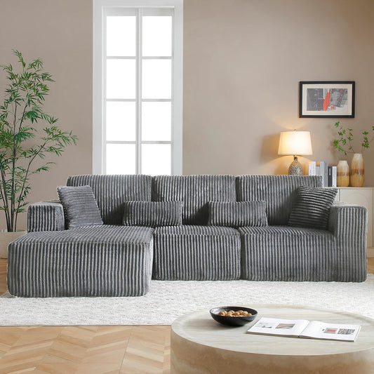 HYJT-H&K Modular Sectional Sofa Cloud Sectional Couch, 107" Comfy Fluffy L Shaped Dark Grey Couches for Living Room, Deep Seat Memory Foam Plush Corduroy Boneless Couch Sectionals Left Facing Chaise