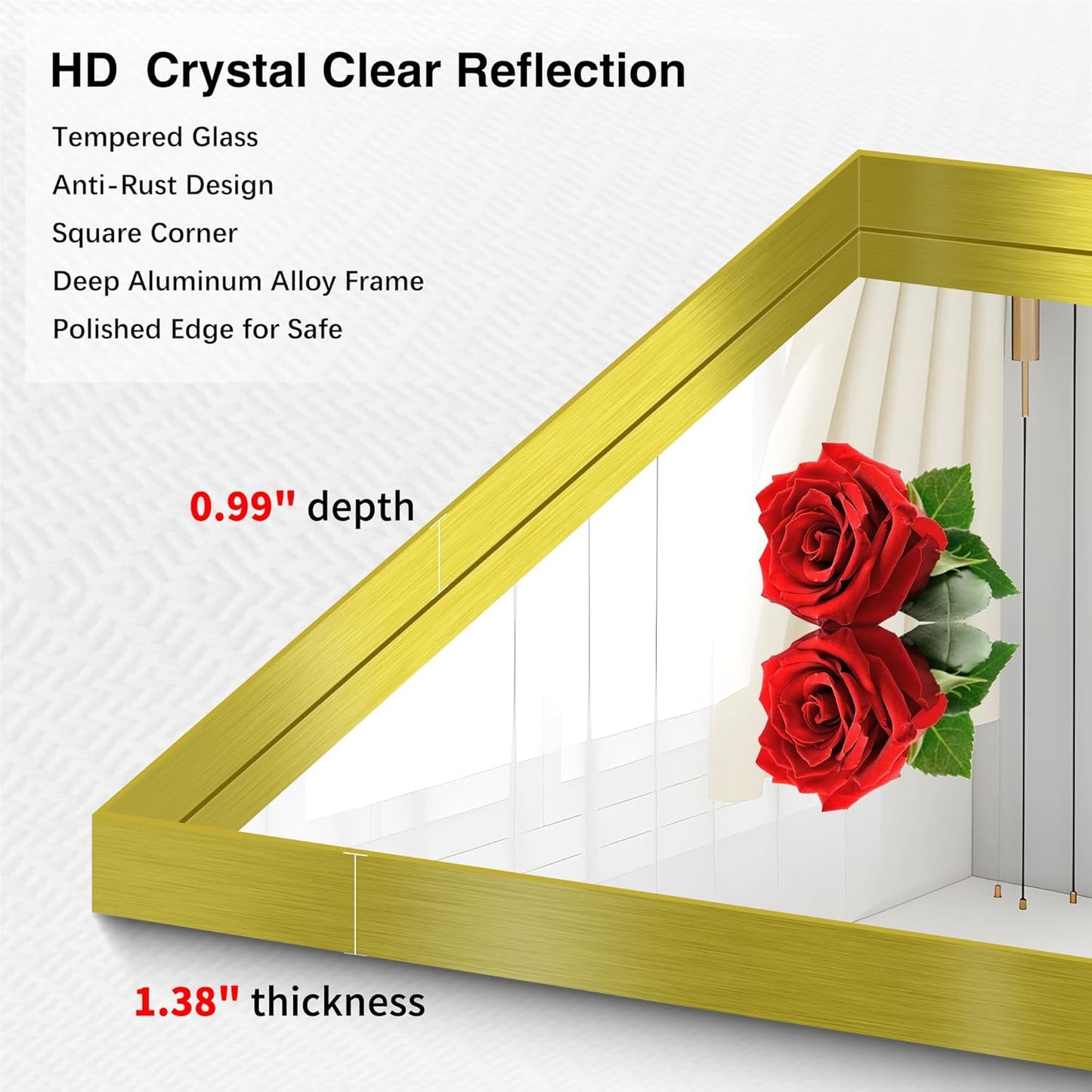 Gold Bathroom Mirror, 30x36 Inch Rectangular Framed Mirror, Large Wall Mounted Bathroom Vanity Mirror Over Sink for Bedroom,Restroom, Living Room, Hangs Vertically or Horizontally