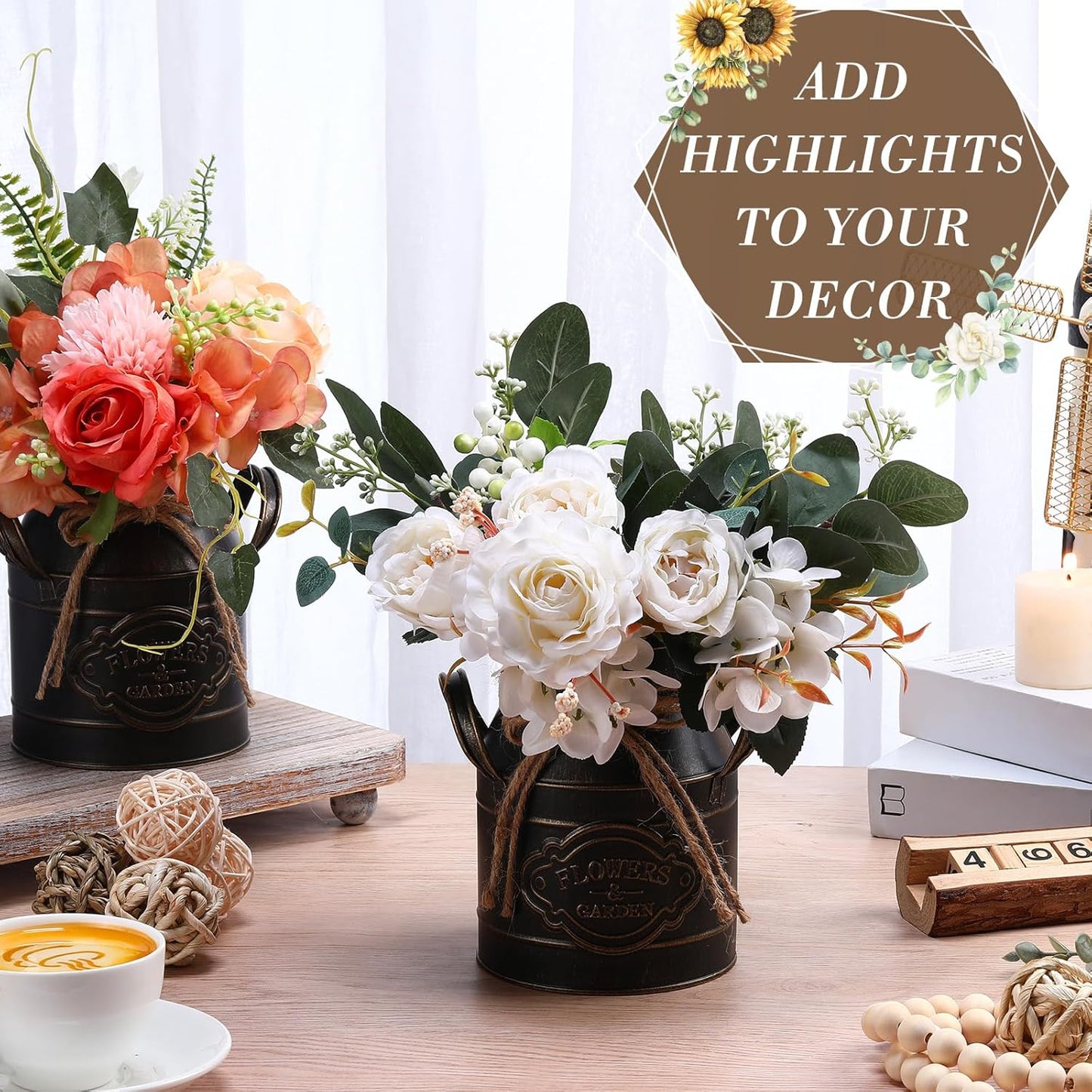 6 Inch Farmhouse Vase Decor Milk Can Vintage Flower Jug Galvanized Metal Vase with Handle Rustic Flower Buckets for Thanksgiving Christmas Table Centerpiece Weddings Gifts(Black,8 Pcs)