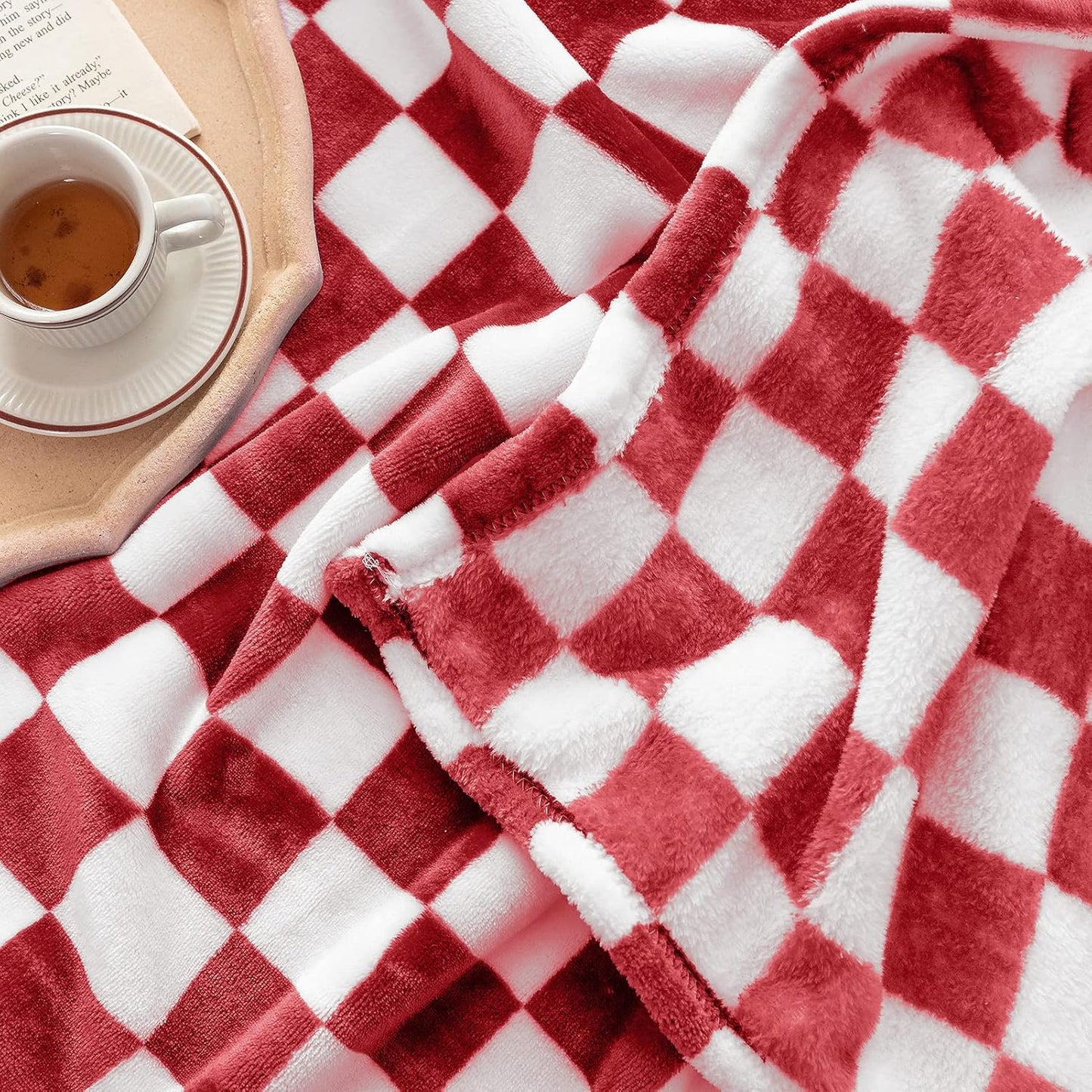 LOMAO Throw Blankets Flannel Blanket with Checkerboard Grid Pattern Soft Throw Blanket for Couch, Bed, Sofa Luxurious Warm and Cozy for All Seasons (Red, 60"x80")