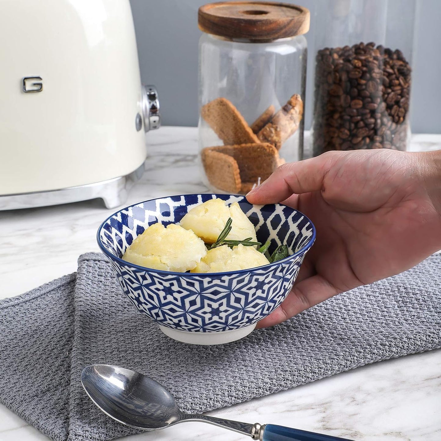 Selamica Porcelain 11oz Ice Cream Bowls Set of 6, Small Bowls, Ceramic bowls for Dessert, Ice Cream, Vintage Blue