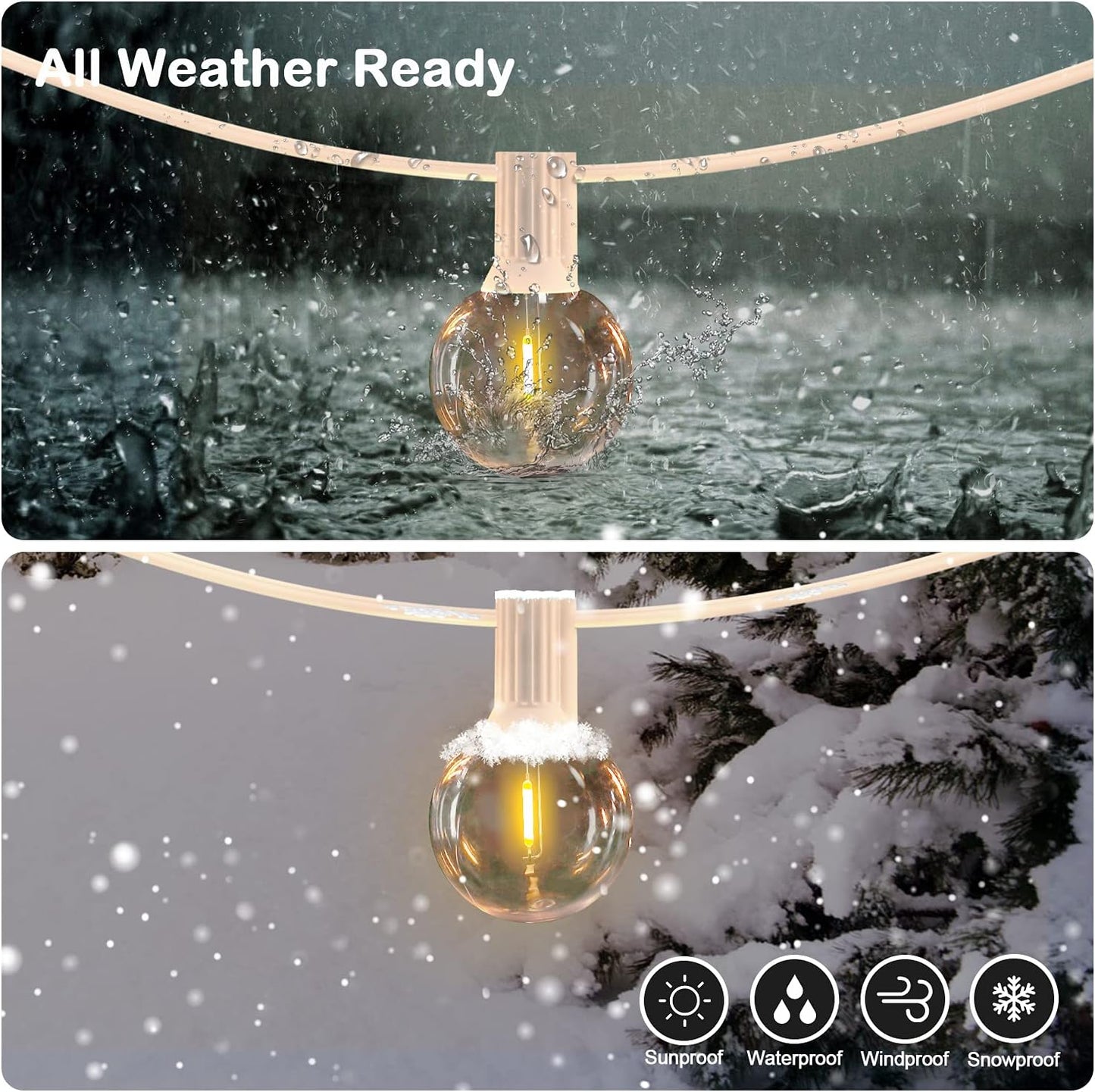 50FT LED G40 Globe String Lights White, Shatterproof Outdoor Patio String Lights 2200K with 50+2 Dimmable Edison Bulbs, Backyard Outdoor Hanging Lights, Bistro Waterproof for Balcony Party Wedding