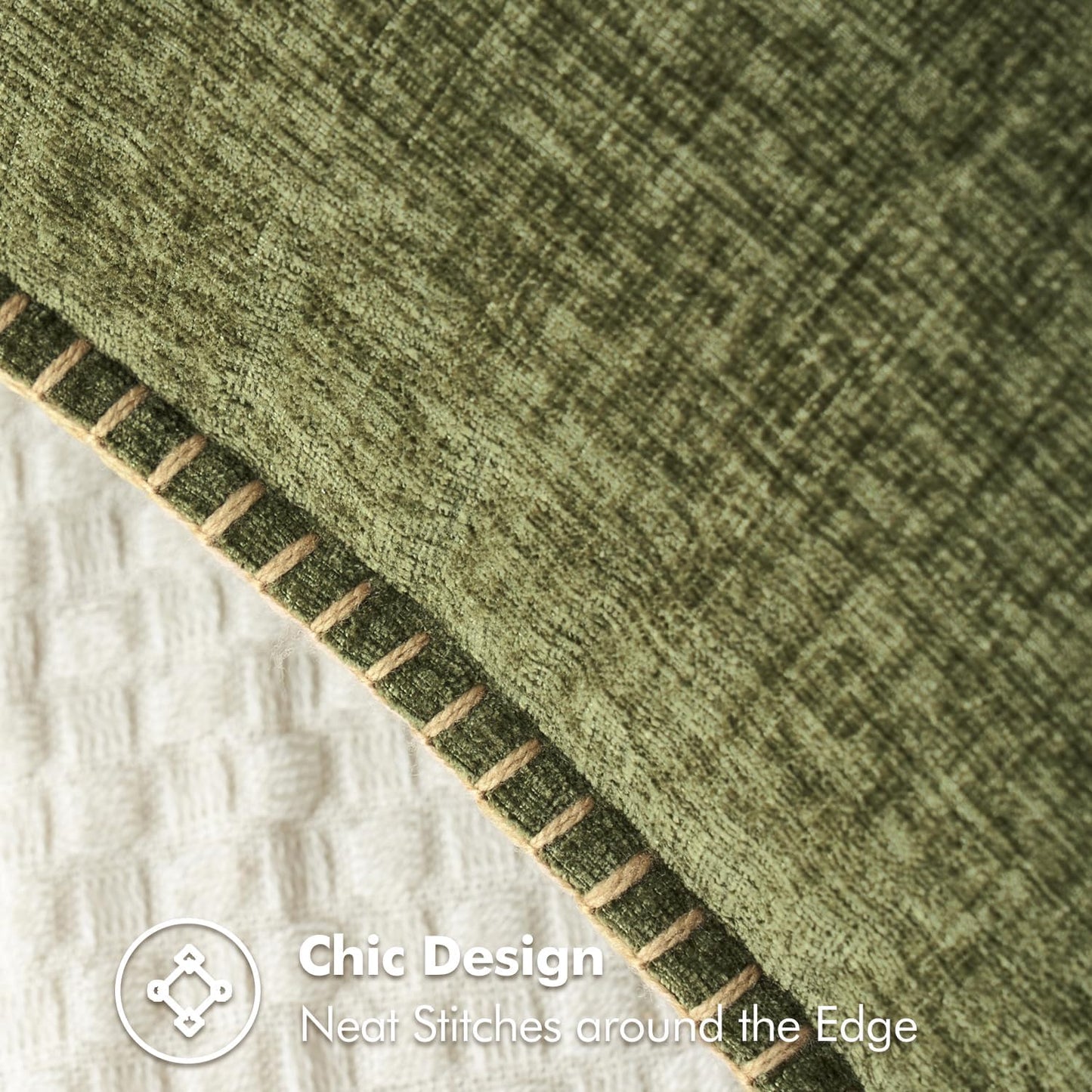 MIULEE Pack of 2 Couch Throw Pillow Covers 18x18 Inch Olive Green Farmhouse Decorative Pillow Covers with Stitched Edge Soft Chenille Solid Dyed Spring Pillow Covers for Sofa Bed Living Room