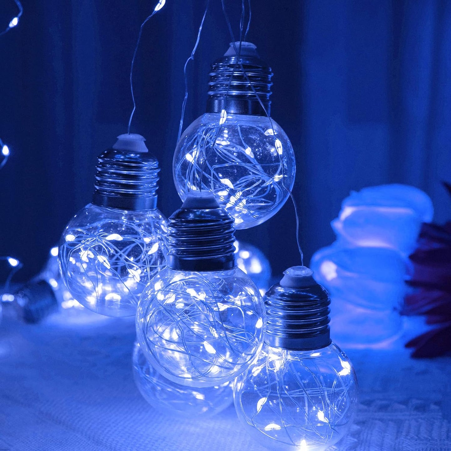 YOLIGHT Wishing Ball Curtain Lights 200 LED Window Curtain String Lights with Remote, USB Battery Powered Twinkle Globe Fairy Lights for Wedding Party Bedroom Christmas Halloween Decoration (Blue)