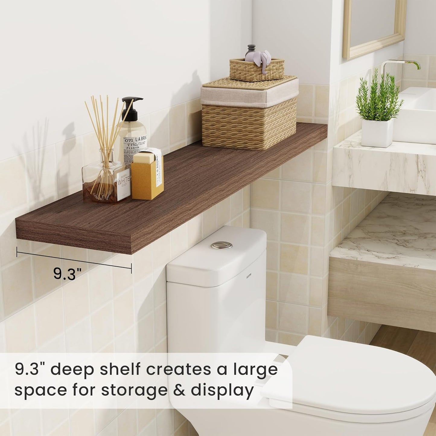 Fun Memories 48 Inch Deep Floating Shelves for Wall, 2 Pack of Long Wall Mounted Wood Shelves with Invisible Brackets for Bathroom, Bedroom, Living Room, Kitchen Decor and Storage, Brown