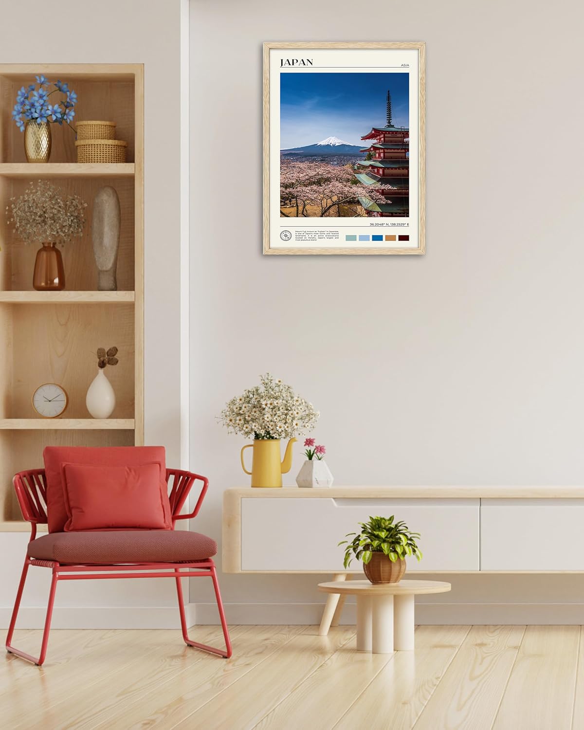 HesenDot Natural OAK Wood Framed Mount Fuji Wall Art, 12x16in Japanese Natural Scenery Canvas Wall Print, Classic Urban Landmark Wall Decor for Living Room, Bedroom,Office Gallery Set of 1