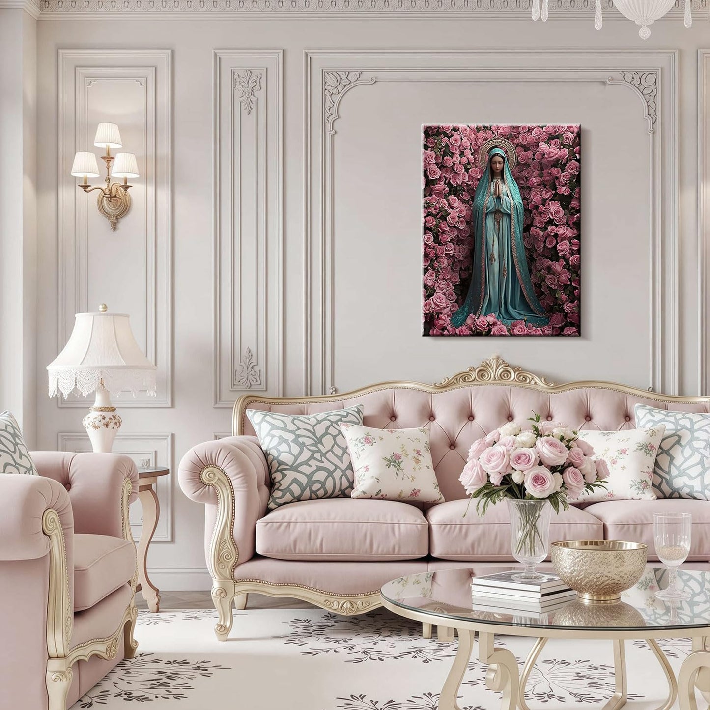 Framed Virgin Mary Catholic Wall Art Decor Canvas Print Wall Painting Religious Poster Artwork for Living Room Bedroom Hallway Gallery Decor 16x24 Inch Ready to Hang