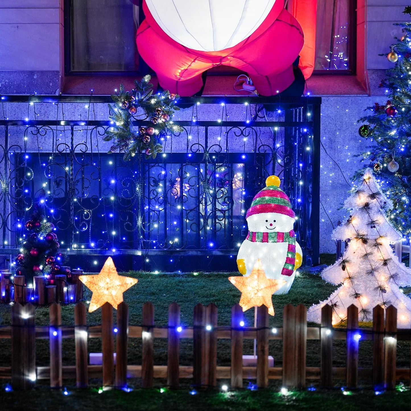 JMEXSUSS 66ft 200 LED Blue and White Christmas Lights, Outdoor Christmas String Lights Plug in, Expandable Christmas Lights for Tree Outside Party Home Decorations, EXS-S-0200