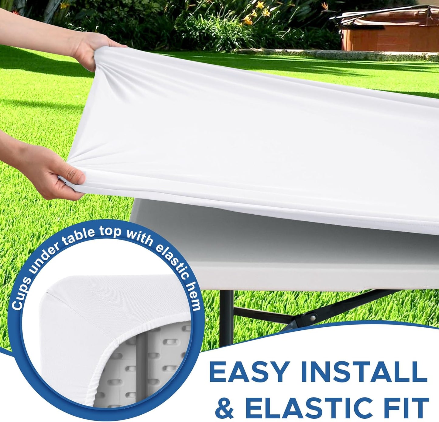 Fitted Tablecloth for 6 Foot Rectangle Tables-10 Pack White Elastic Outdoor Picnic Table Cover-Spandex Stretch Folding Table Cloths 6 ft for Camping Dining Room Patio Kitchen Banquet Party