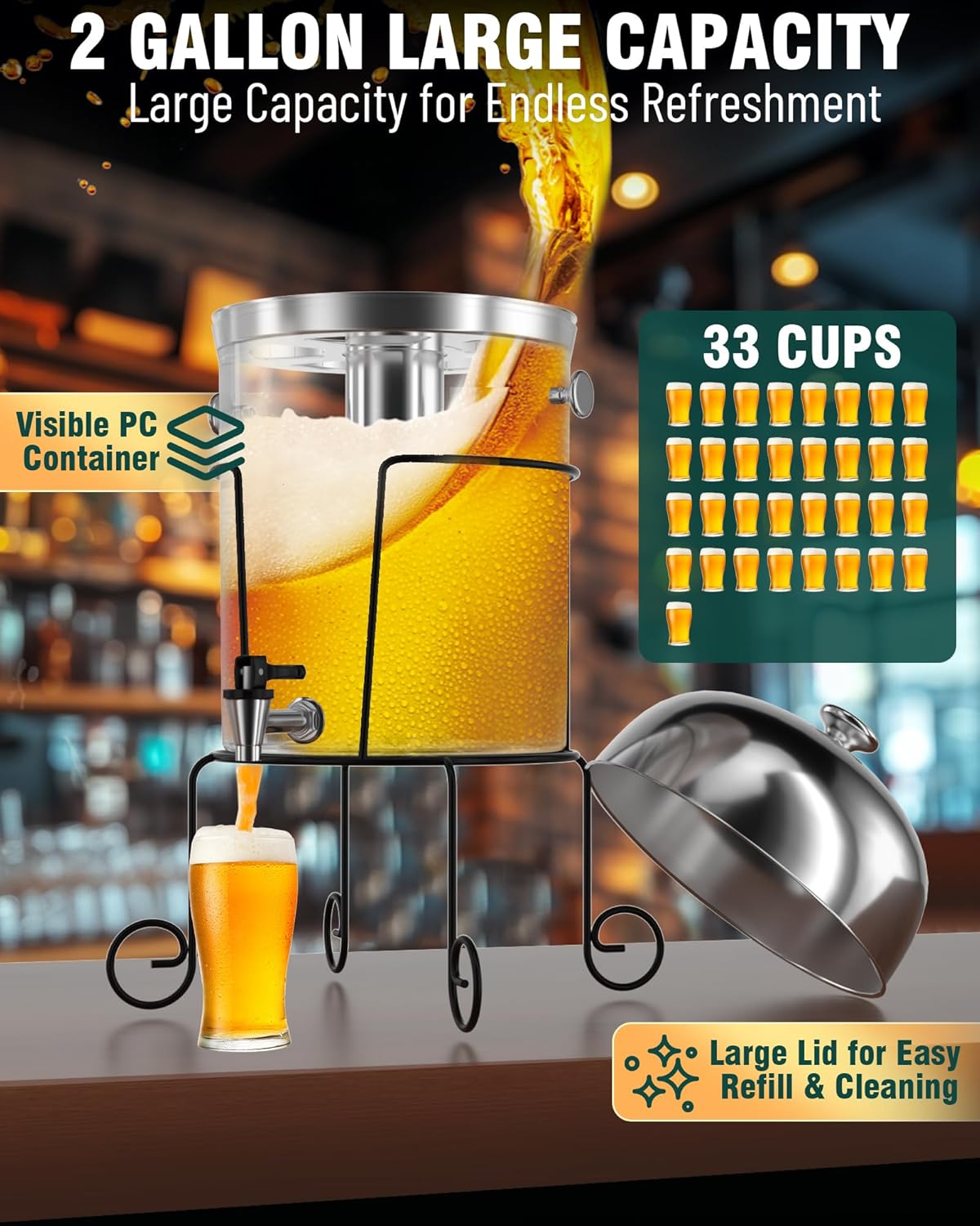 Wantjoin Beverage Dispenser With Stand - 2 Gallon Drink Dispenser With Stand Juice Dispensers For Parties, Ice Core, Spigot, Visible Container For Lemonade, Cocktail, Sangria, Punch, Events, Buffet