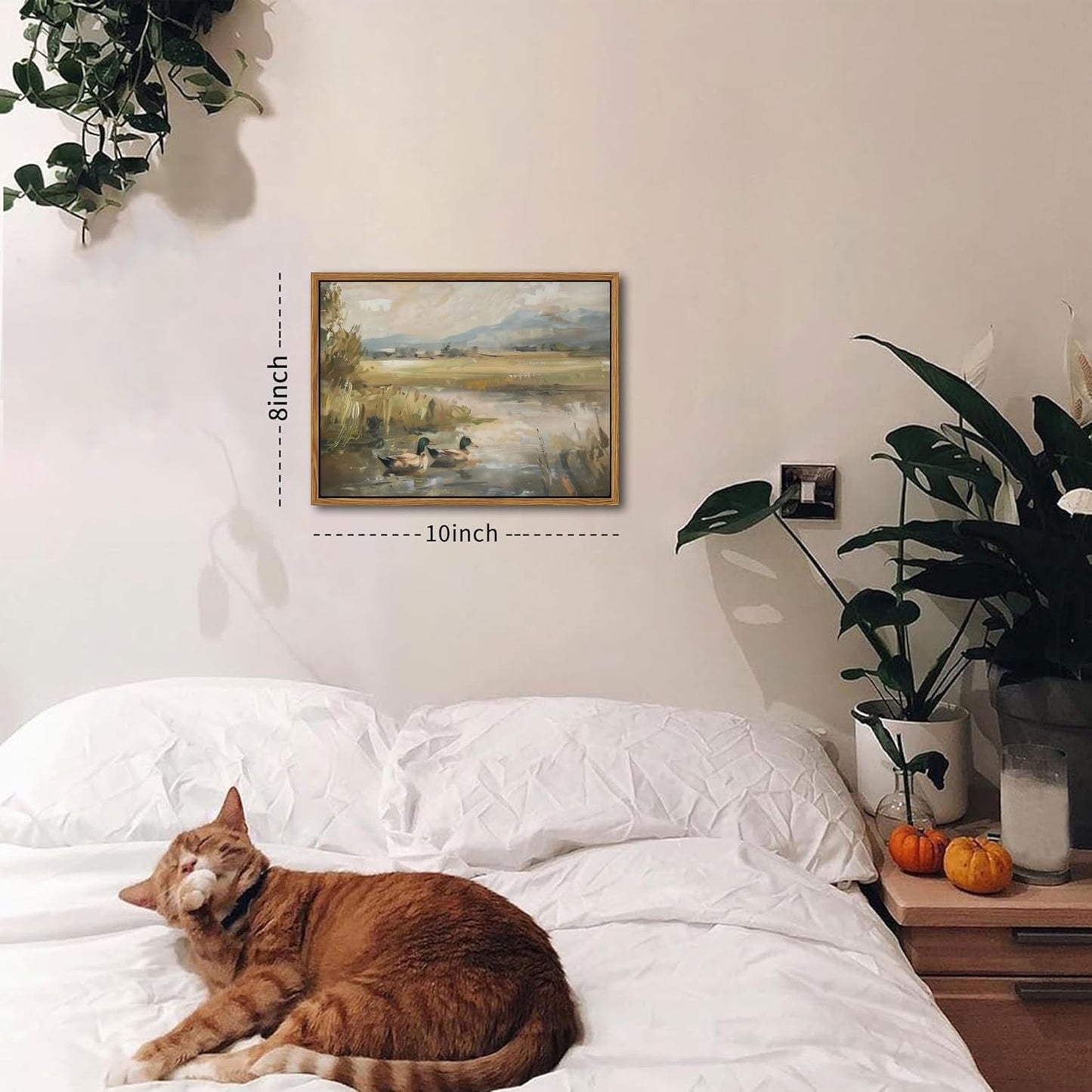 Floating Framed Canvas Wall Art, Vintage Mallard Duck Oil Paintings Print, Countryside Art Wildlife Nature Pond Wall Decor for Living Room, Bedroom, Office, Rustic Decor 8x10 inch