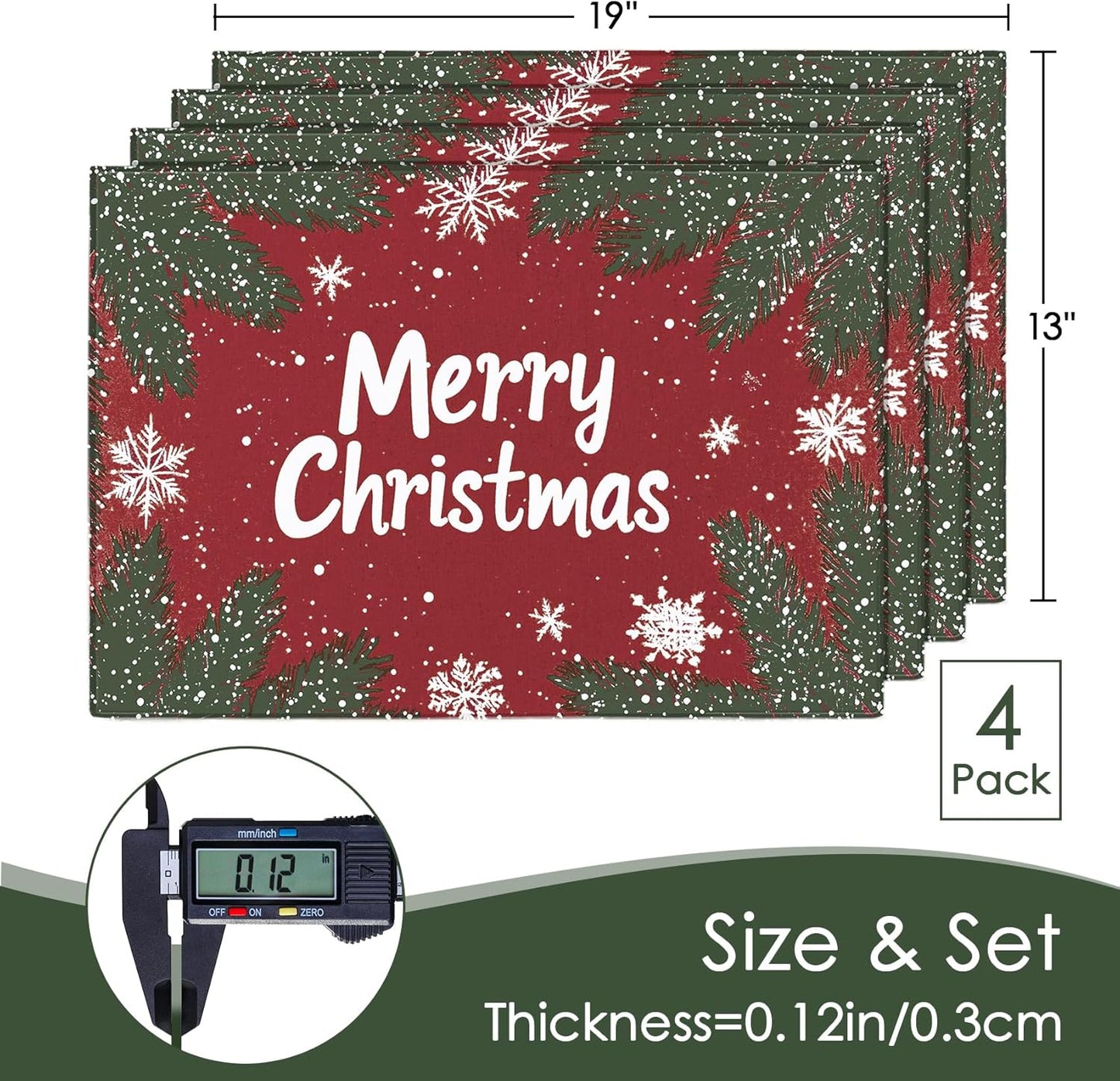 MANSPHIL Red Christmas Placemats Set of 4 - Farmhouse Snowflake Cotton Faux Linen Cloth Table Place Mats Heat Resistant Washable for Dining Kitchen - 13x19 Inch