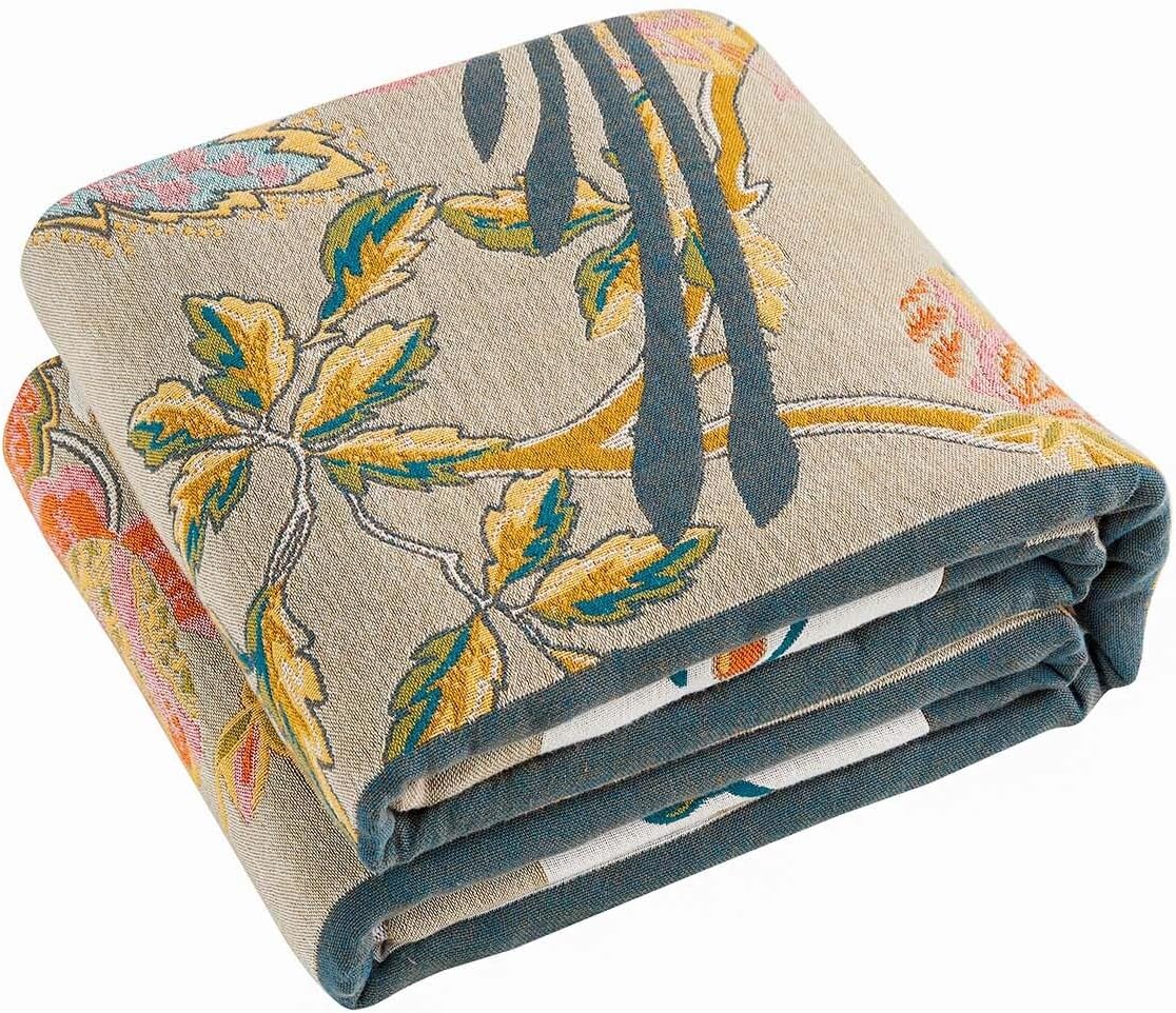 Boho Blanket, 100% Cotton Farmhouse Decorative Throw Blanket, 80"x90" Reversible Bohemian Throw Blanket, Brown All Season Muslin Breathable Woven Blankets Quilt