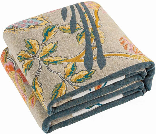 Boho Blanket, 100% Cotton Farmhouse Decorative Throw Blanket, 60"x80" Reversible Bohemian Throw Blanket, Brown All Season Muslin Breathable Woven Blankets Quilt