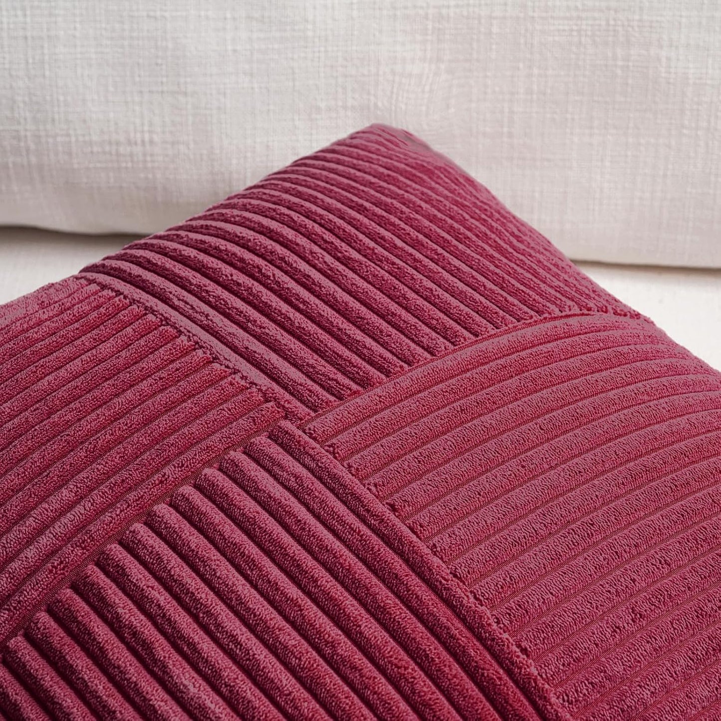 Fancy Homi 2 Packs Burgundy Lumbar Decorative Throw Pillow Covers 20x28 Inch for Living Room Couch Bed, Farmhouse Boho Home Decor, Soft Striped Corduroy Rectangle Accent Cushion Case 50x70 cm