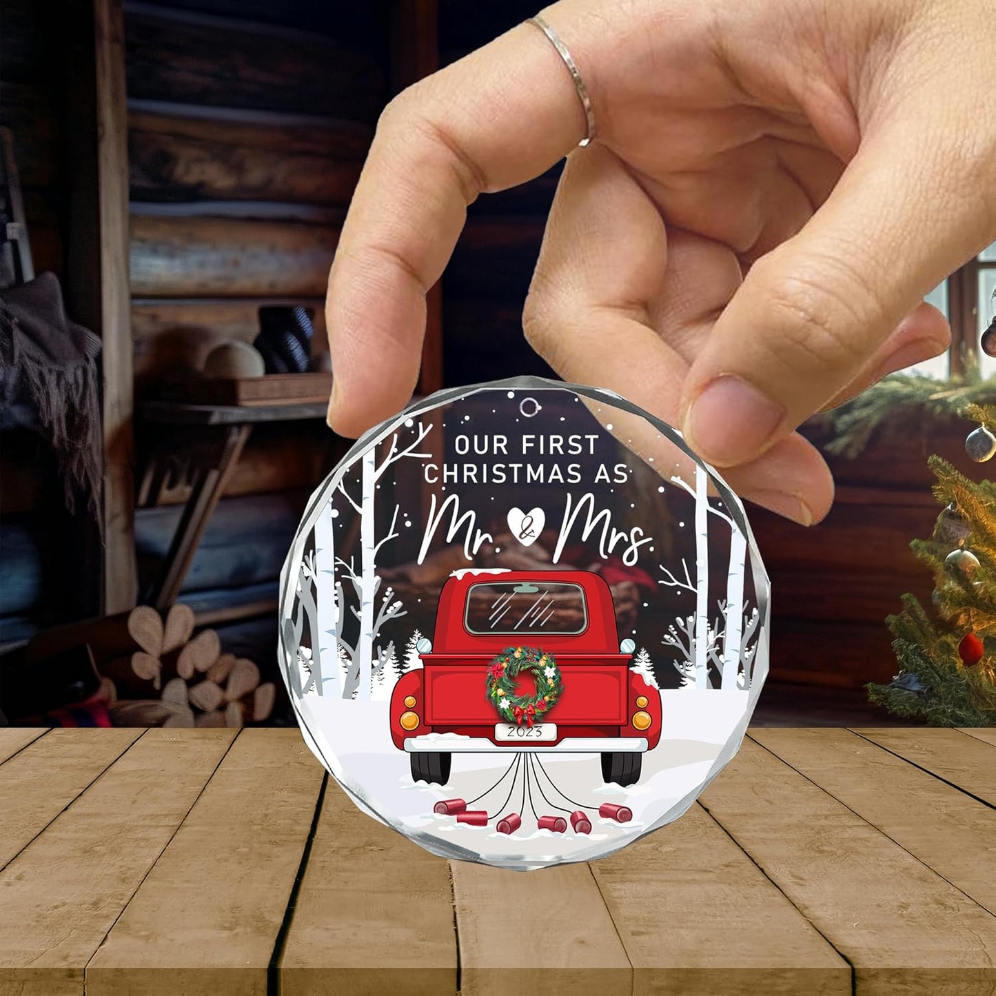 Teezwonder Anniversary Wedding Gifts for Him & Her - 2024 Christmas Ornament - Just Married Couple Gifts for Men, Women, Husband & Wife, Mr & Mrs - Christmas Tree Decoration Glass Ornament