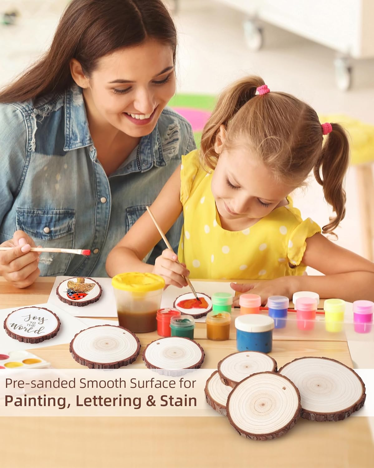 Unfinished Wood Slices with Hole, Natural Wood Circles Blank with Bark for DIY Crafts, Home Decor, Christmas Ornament (30Pcs, 3.1-3.5 Inch)