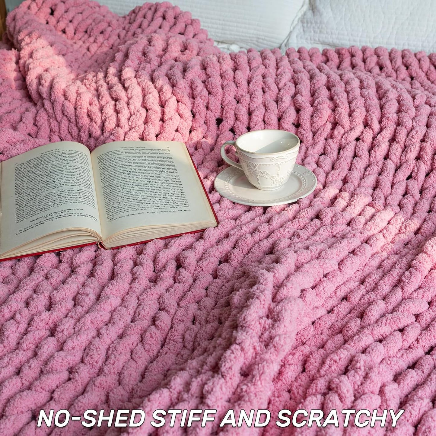 Chunky Knit Blanket - Luxury Soft Cozy 50 * 60 Throw Blanket,100% Woven Blanket Rope Knot Throw Blanket for Couch, Sofa, Home Decor, Gift - Machine Washable（Pink）