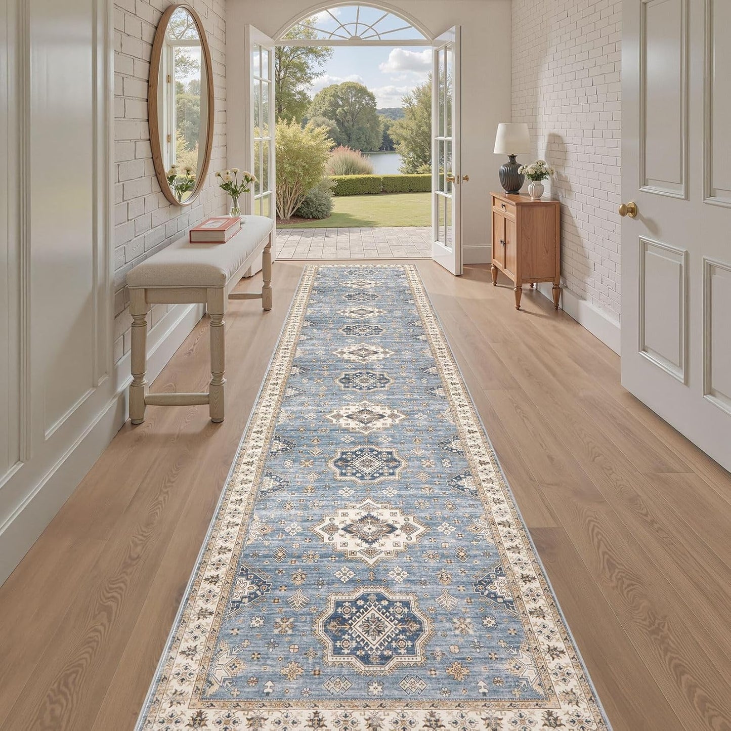 Washable 2.6x14 Runner Rug - Area Rugs Neutral Vintage Distressed Floral Farmhouse Boho Large Soft Floor Rug Indoor Carpet for Hallway Entryway Home - Blue