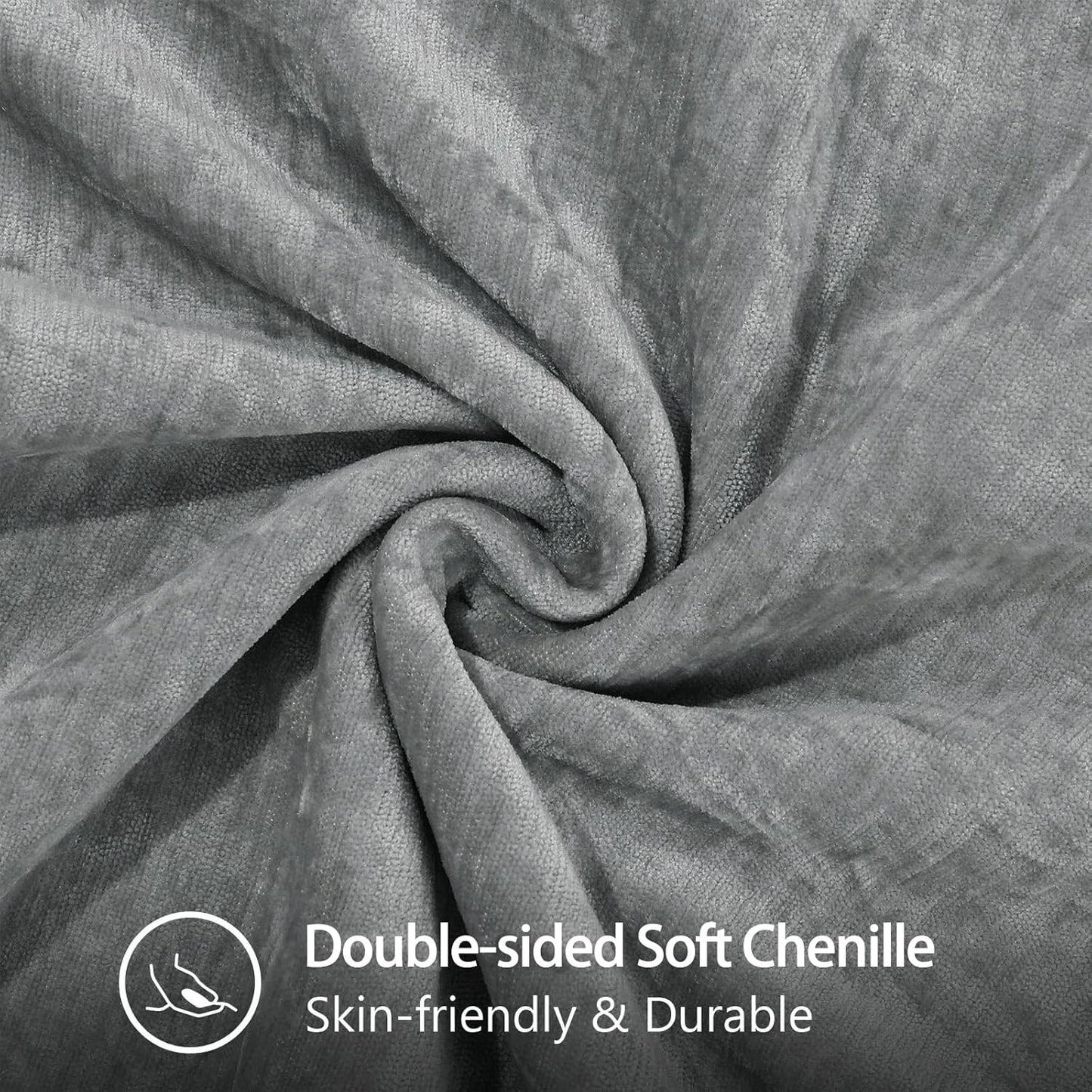 decorUhome Chenille Soft Throw Pillow Covers 20x20 Set of 2, Farmhouse Velvet Neutral Decorative Euro Pillow Covers with Stitched Edge for Couch Sofa Bed Home Decor, Neutral Gray