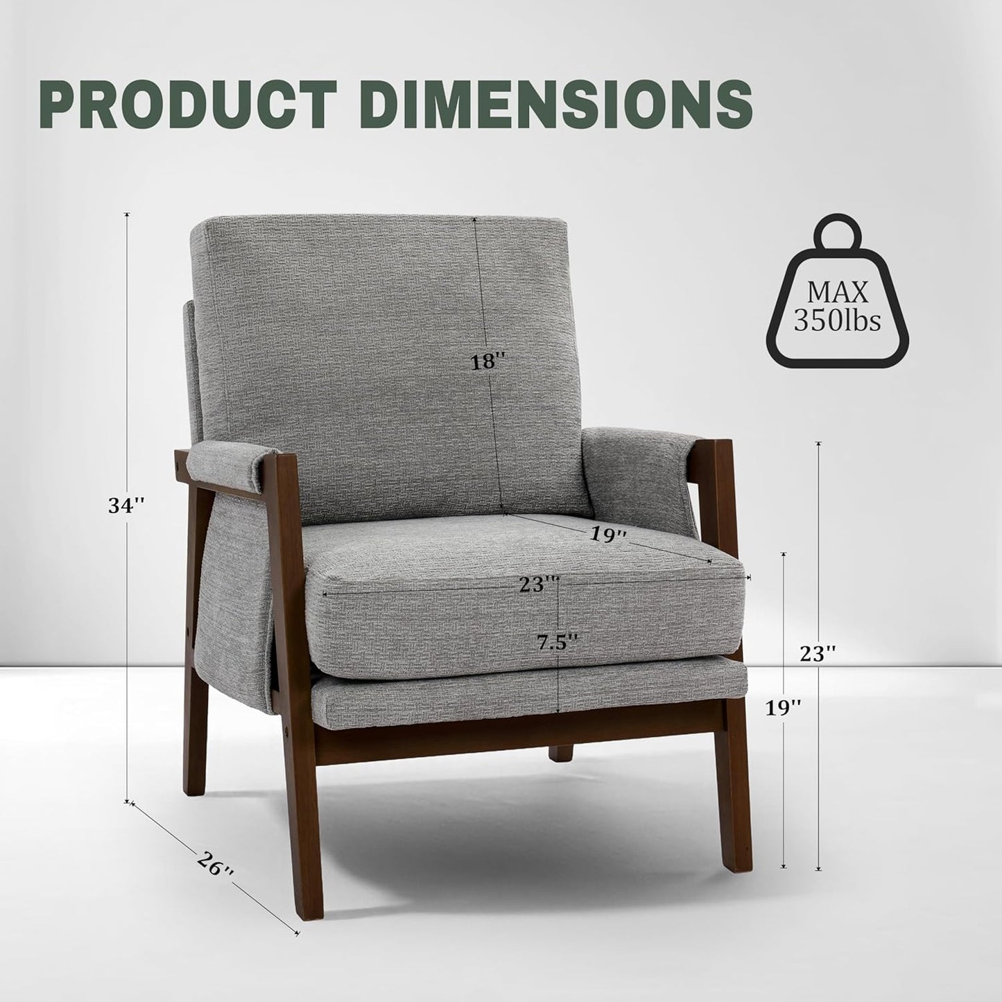 Modern Accent Chairs Set of 2 for Living Room Mid Century Arm Chairs Upholstered Bedroom Chairs Comfy Lounge Chairs with Solid Wood Frame, Grey