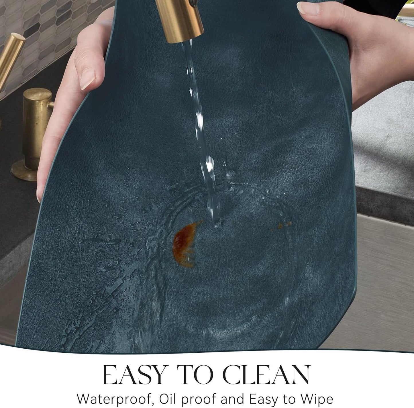 MOSAYT Vinyl Placemats Set of 8-12 X 17 Inch - Faux Leather 100% Waterproof Oil-Proof Wipeable PU Place Mats, Heat Resistant Reversible Table Mats for Kitchen, Dining, Outdoor (Navy Blue)