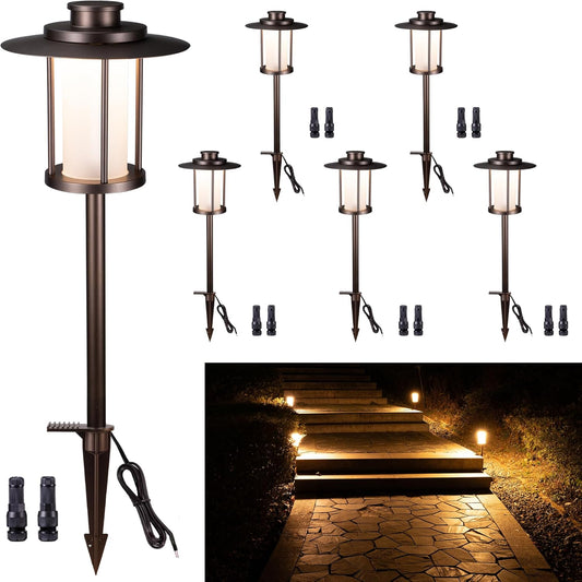 Outdoor Low Voltage Pathway Light, 12V Warm & Cool White Switchable Path Lights LED, IP65 Waterproof Landscaping Pathlight, Walk Side Lighting 5W ORB Aluminum for Backyard Lawn (6 Pack)