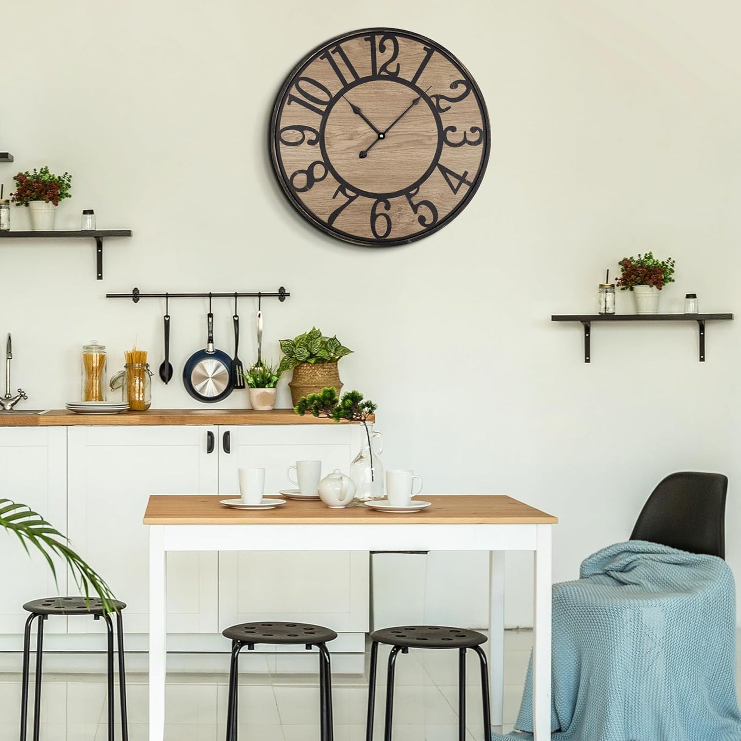 Large Wall Clock for Living Room Decor, Non Ticking Silent, Battery Operated Modern Vintage Wood Oversized Decorative Wall Clock for Bedroom Kitchen Farmhouse Office Decor