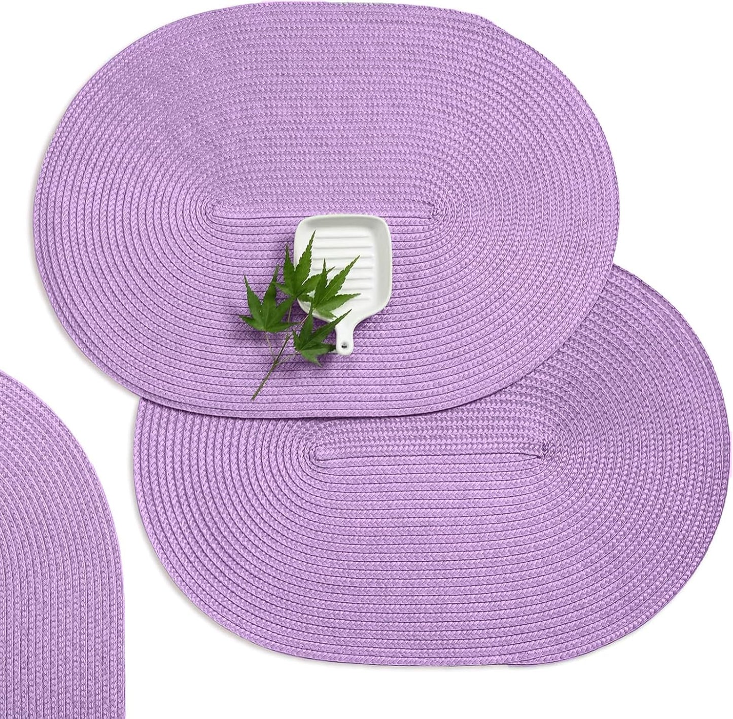 AHHFSMEI Placemats Set of 6 for Dining Table Washable Woven Vinyl Non-Slip 18x12 inches Placemat Heat-Resistant Durable Table Mats for Dining Table Easy to Clean(Lavender Purple)